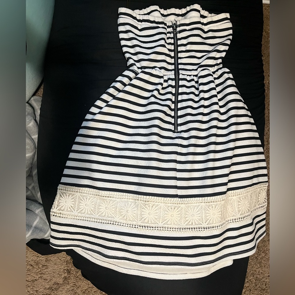Strapless black and white striped, strapless dress